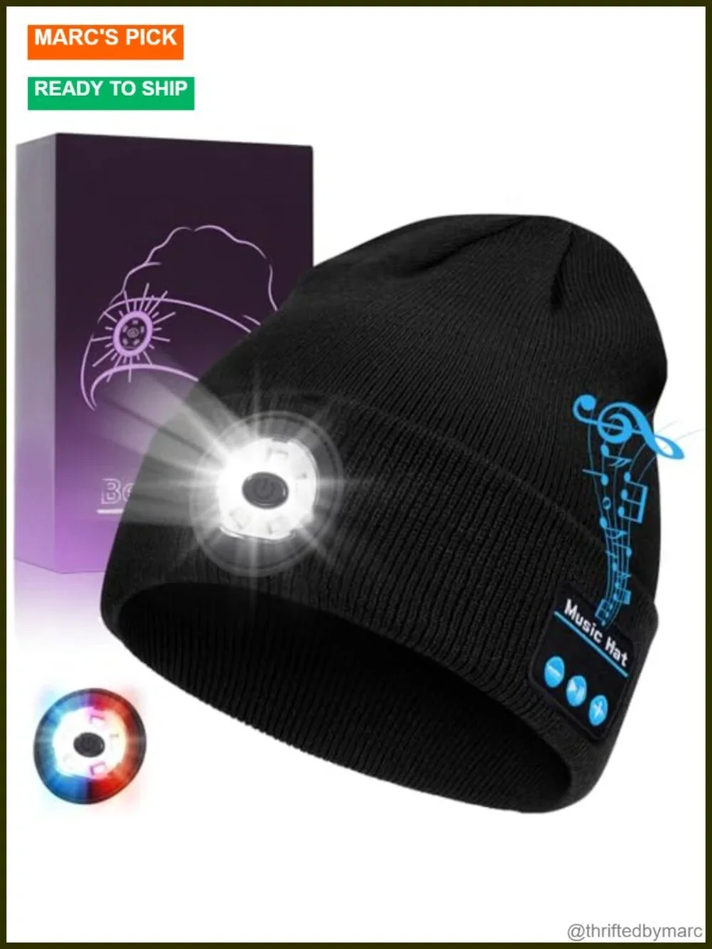 Bluetooth Beanie with LED Light, USB-C Rechargeable, Stereo Speakers & Mic,